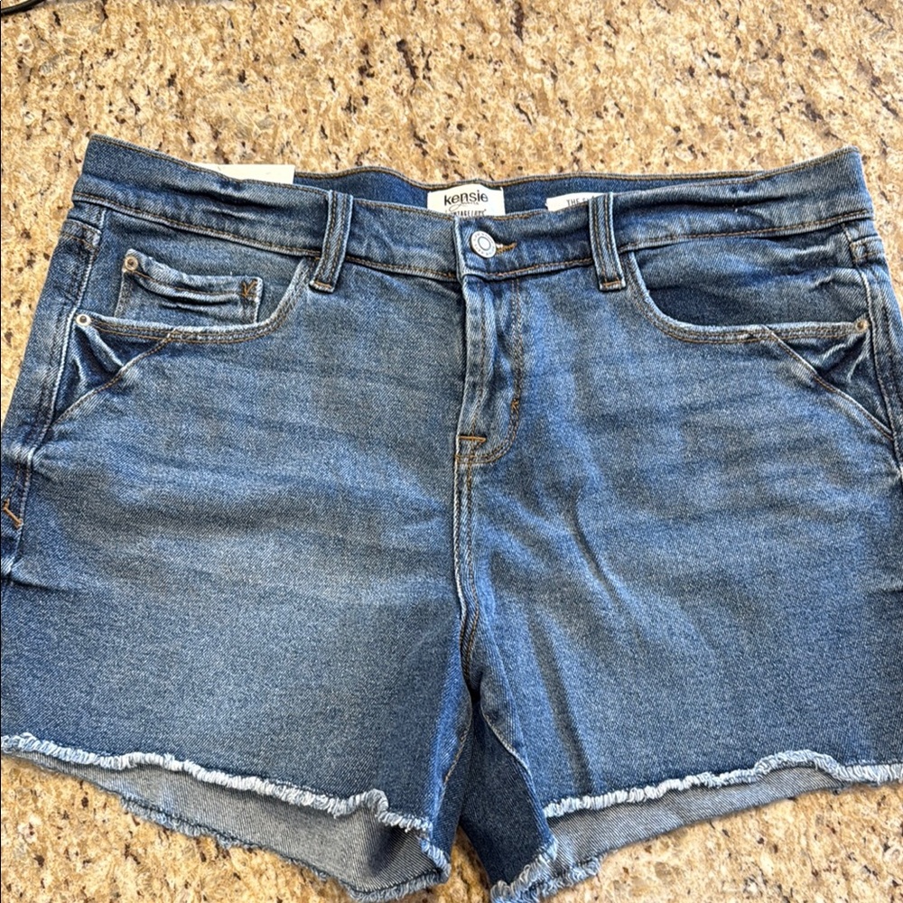 Kensie Blue Cut-Off Jean Shorts with Frayed Hem